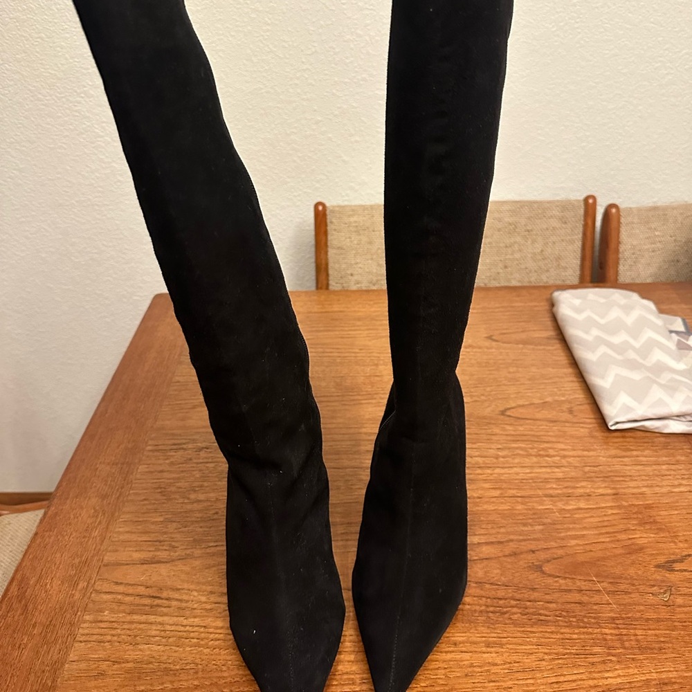 SCHUTZ Asya Up Black Suede Knee High Boots
